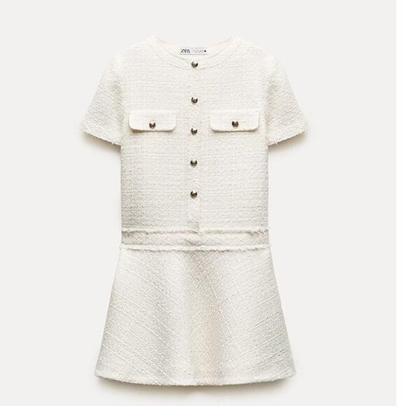 BLOGGER'S FAVE! Zara Chanel-like Tweed Mini Dress With Buttons Ecru NWT - Picture 15 of 16